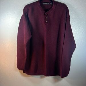 Structure Mens Long Sleeve Sweater Pullover 1/4 Button Up Ramie Cotton Maroon XL